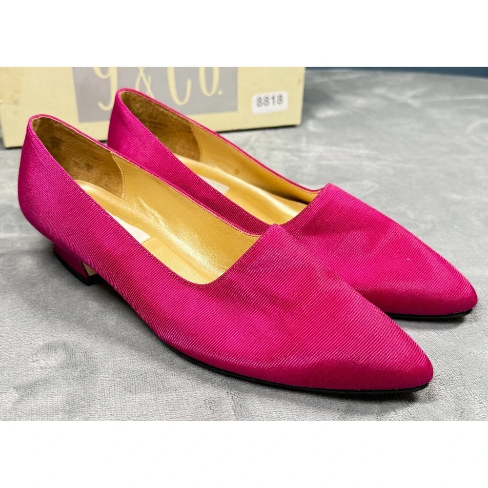 9 and Co Loafers Womens 7 M Pink Grosgrain Pointed Toe Flats Skimmer
